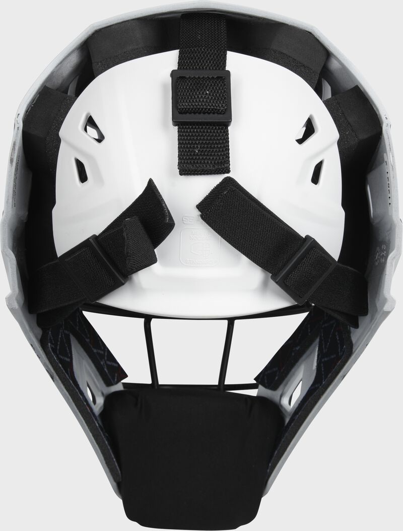 Back of a white Velo Catcher's mask
