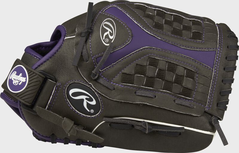 ST1200FPUR Storm 12-inch outfield glove with a black thumb and black/purple Funnel web