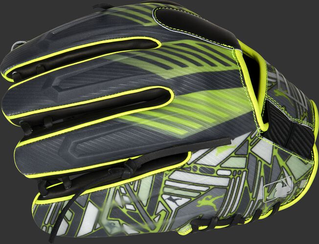 Back of a Rawlings REV1X 11.75-Inch infield glove with a unique design printed on the back and pinky - SKU: REVFL12