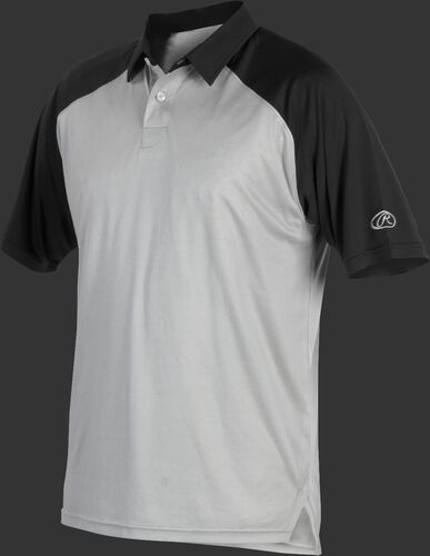 A gray Rawlings colorsync polo with black sleeves - SKU: CSP-BG/B