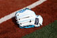 Back of a white/Columbia blue Liberty Advanced Color Series glove on a field - SKU: RLA125-18WCBN image number null