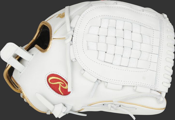 Thumb of a white 2021 Liberty Advanced 12.5-Inch fastpitch glove with a white Basket web - SKU: RLA125KRG