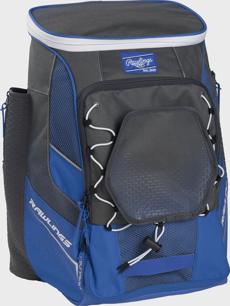 Front left angle of a royal Rawlings Impulse bag with gray accents - SKU: IMPLSE-R