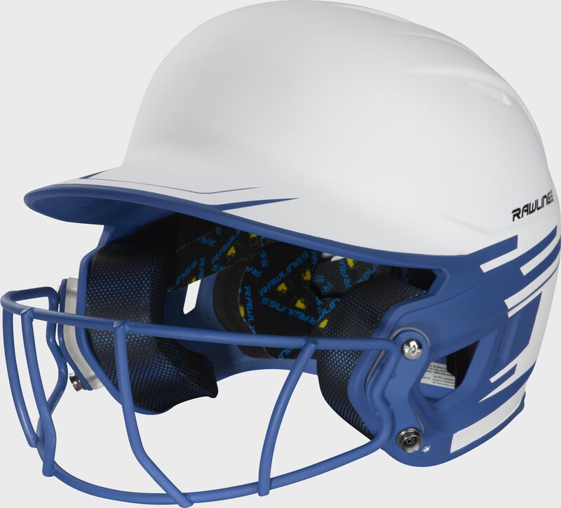 Front left-side view of Rawlings Mach Ice Softball Batting Helmet, Royal - SKU: MSB13 loading=