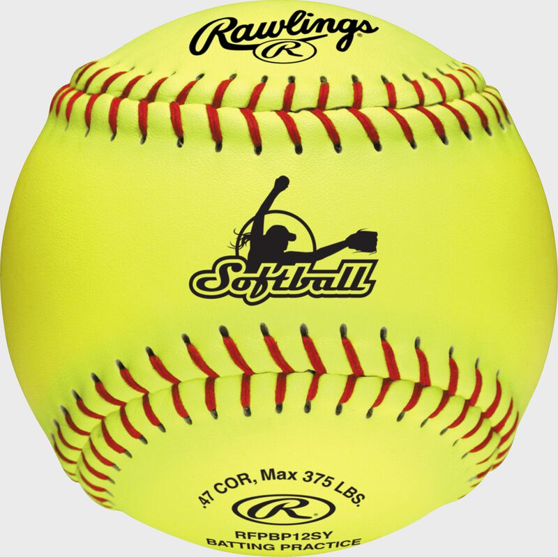 A Rawlings 12" batting practice softball - SKU: RFPBP12SY
