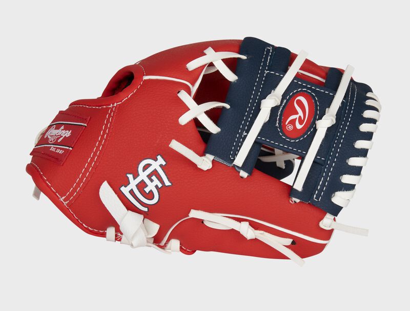 Thumb of a red St. Louis Cardinals 10-Inch team logo glove with a navy I-web and STL logo on the thumb - SKU: 22000007111