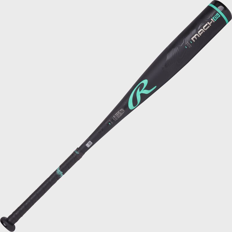 Secondary image of a black Mach AI USSSA -5 bat with a mint "R" logo above the handle