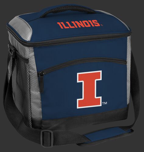 A navy Illinois Fighting Illini 24 can soft sided cooler with screen printed team logos - SKU: 10223029111
