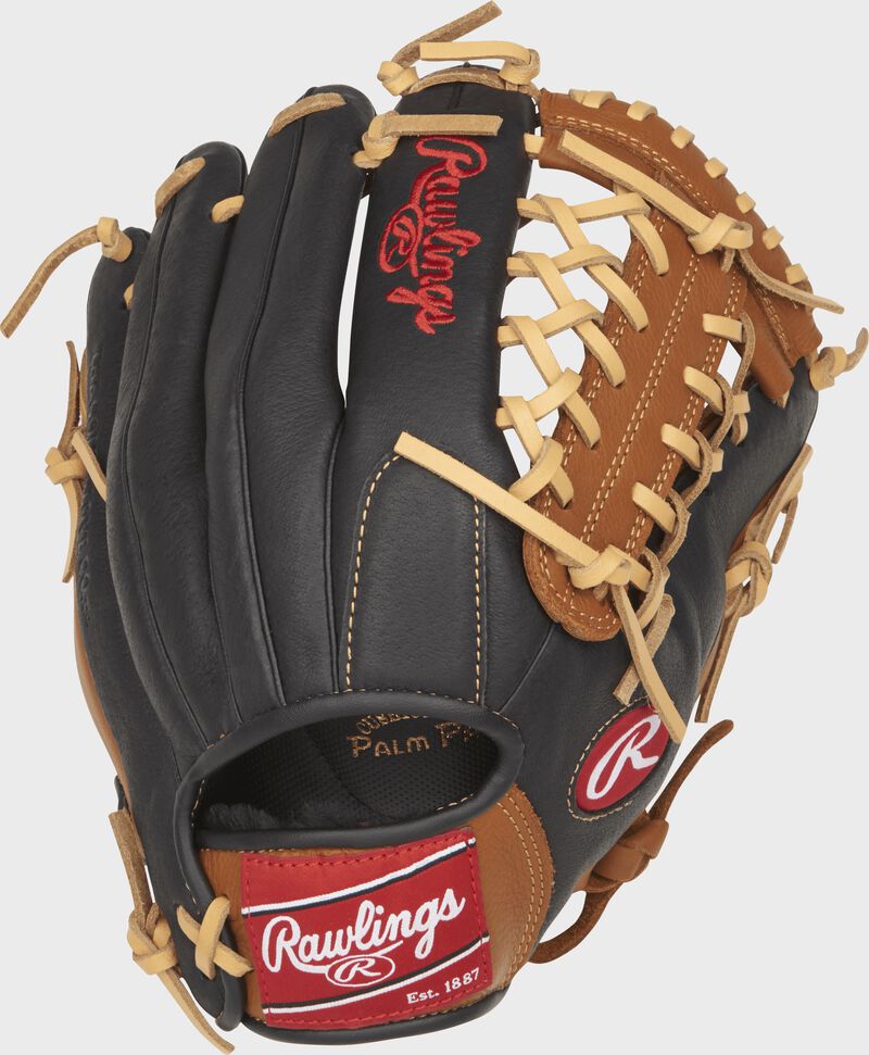 P115GBMT 11.5-inch Prodigy Mod Trap glove with a black back and golden brown trim