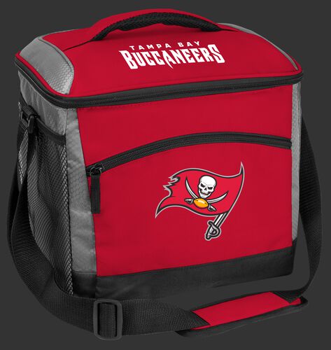 A red Tampa Bay Buccaneers 24 can soft sided cooler with screen printed team logos - SKU: 10211086111