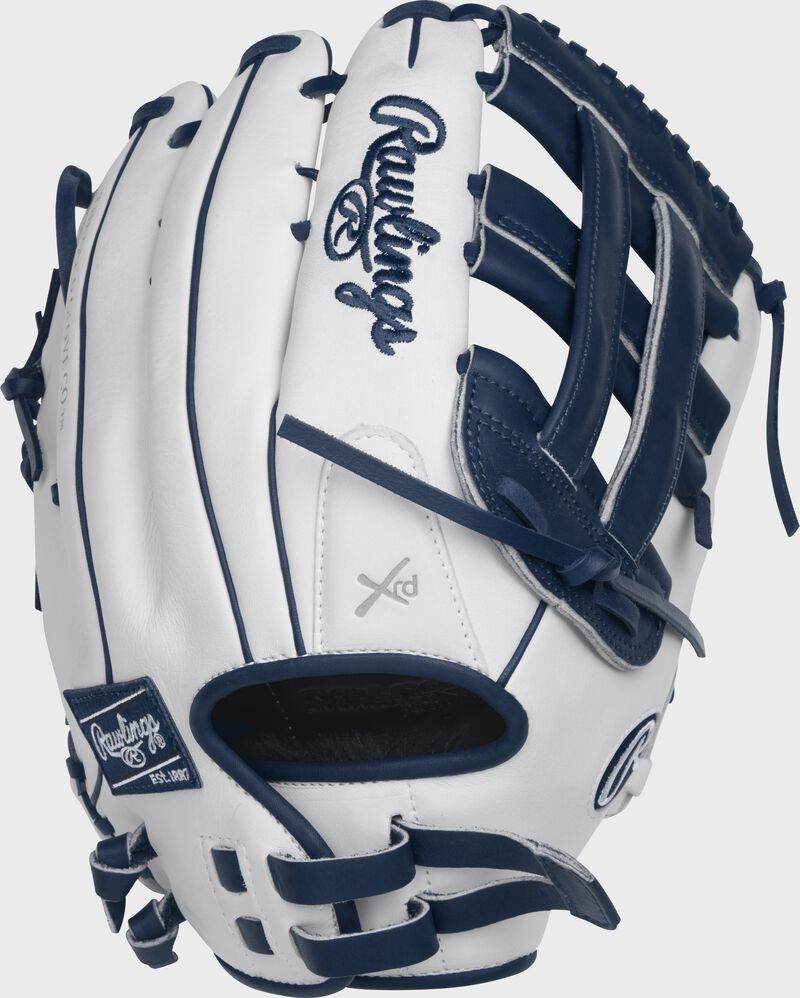 RLA130-6WN 13-inch Liberty Advanced fastpitch outfield glove with a white back and Pull-Strap back design