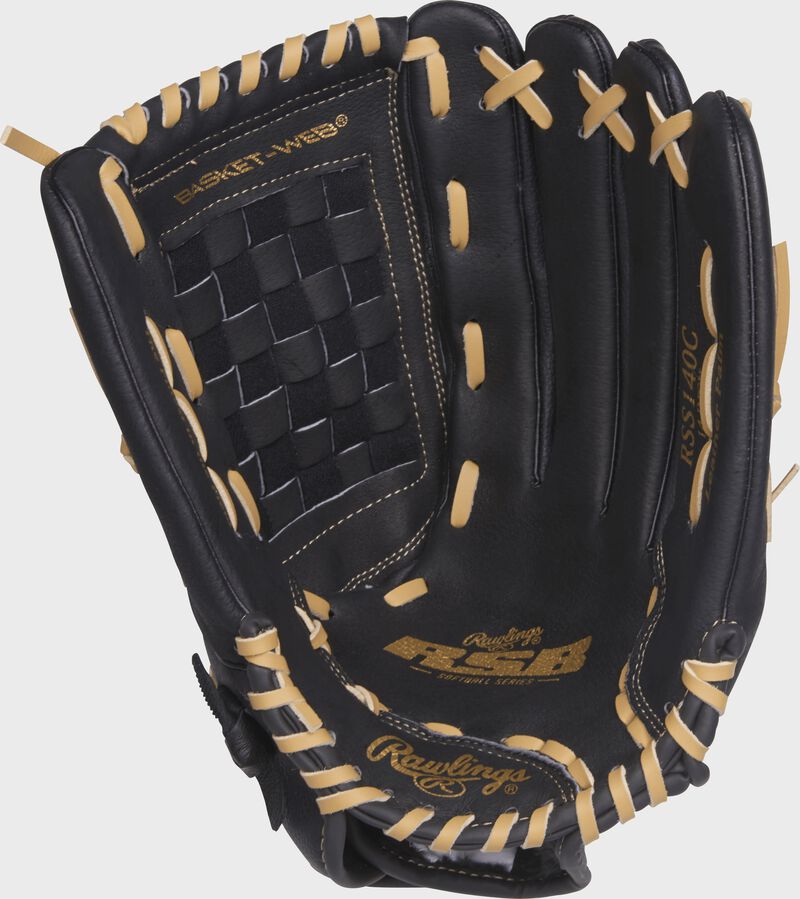 RSS140C 14-inch Rawlings RSB glove with a black palm and camel laces