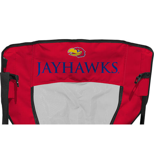 Back of Rawlings Red and Blue NCAA Kansas Jayhawks High Back Chair With Team Name SKU #09403034518