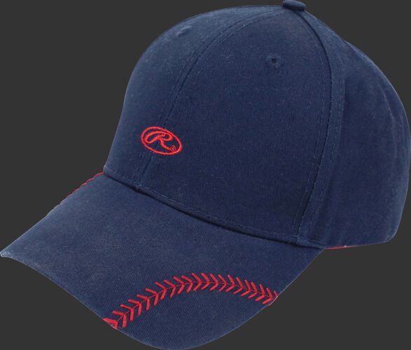 Front of Rawlings Women's Change Up Navy Baseball Stitch Oval-R Logo Hat - SKU #RC40000-400