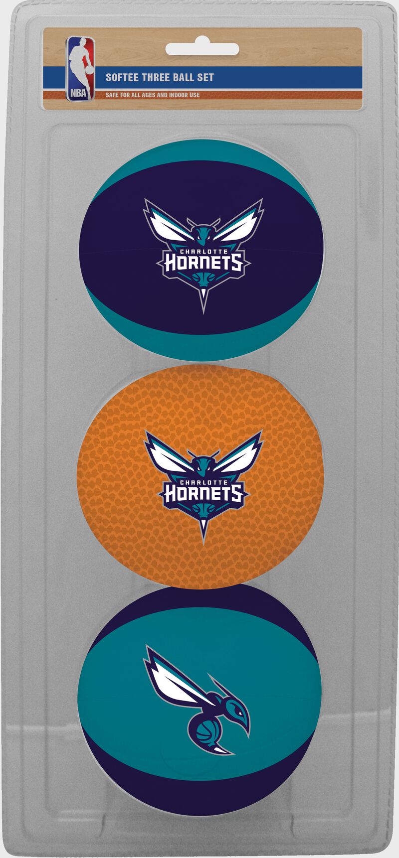 Rawlings Purple, Brown, and Teal NBA Charlotte Hornets Three-Point Softee Basketball Set With Team Logo SKU #03524204114