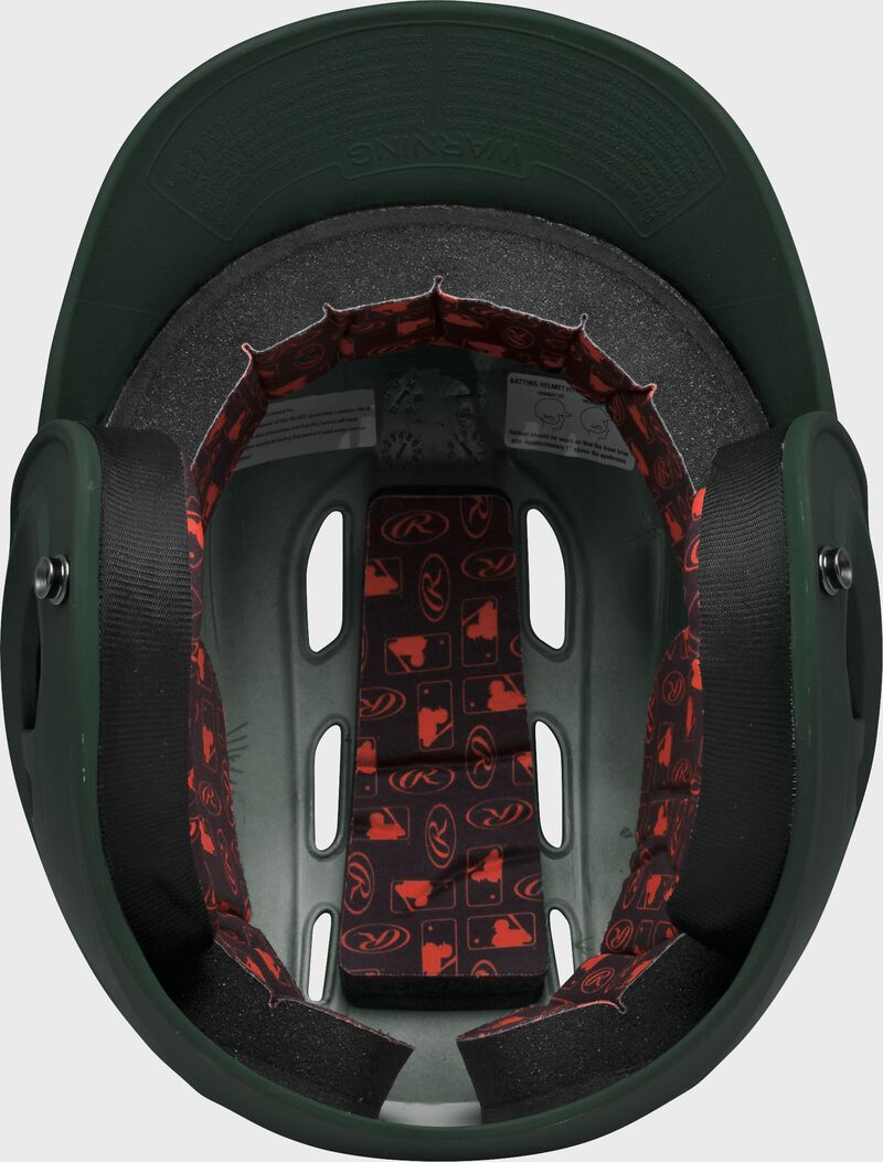 Inside view of Dark Green Rawlings Velo Matte Batting Helmet - SKU: R16M