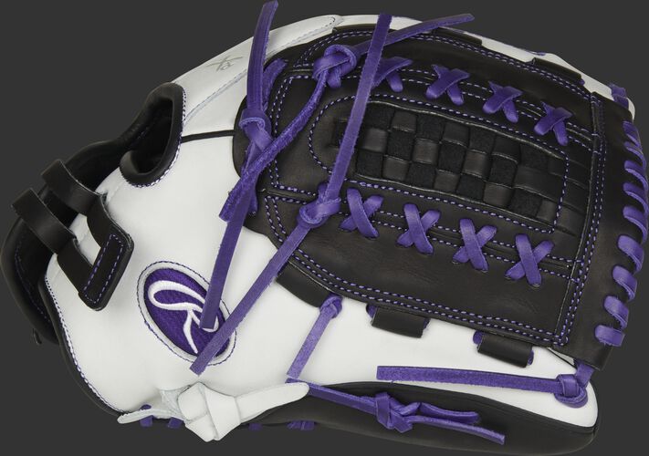 Thumb of a white RLA125-18PU Liberty Advanced Color Series 12.5-inch fastpitch glove with a black Double Laced Basket web