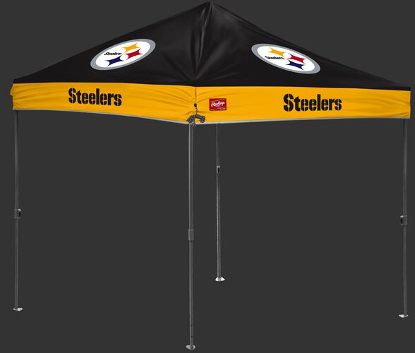 A black/gold NFL Pittsburgh Steelers 10x10 canopy with team logos on each side - SKU: 02231082111