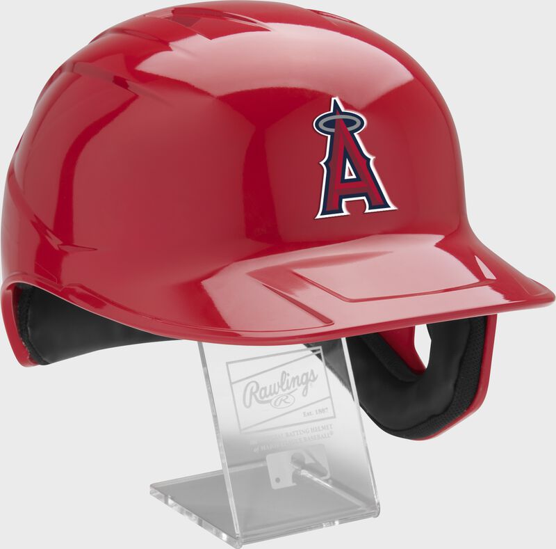 Front right of a MLB Los Angeles Angels replica helmet - SKU: MLBMR-LAA