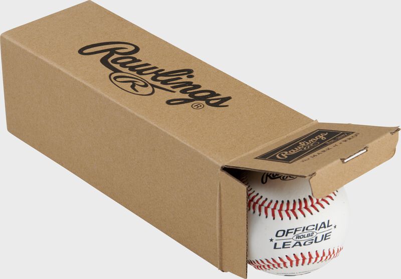 Official League ROLB2 baseballs inside a Rawlings box - SKU: RSGROLB2PK3