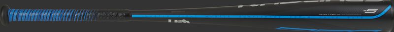 A black 2021 Rawlings 5150 -5 USA bat with blue grip and accents - SKU: US155