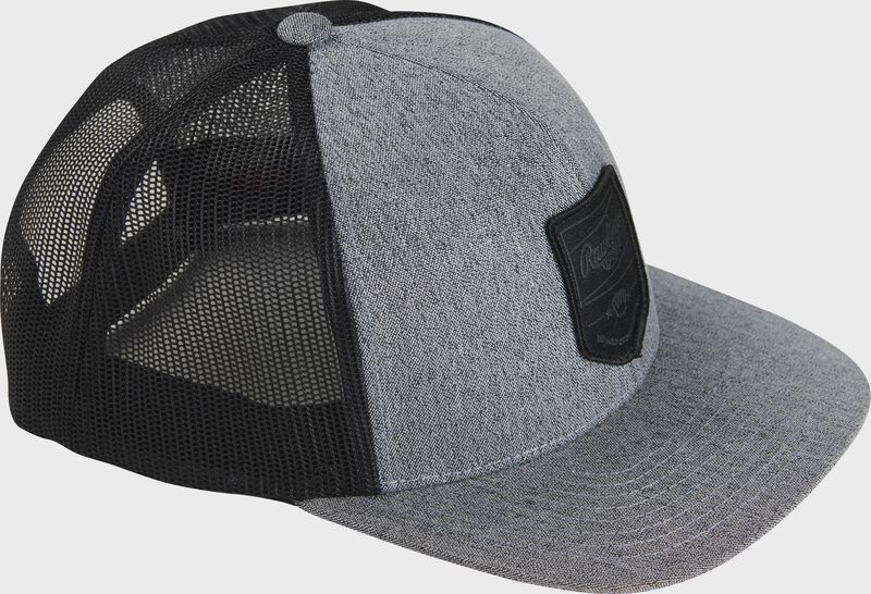 Side of a gray RWWPH Rawlings black mesh back hat