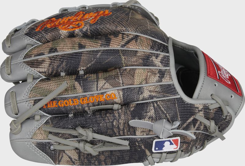 Camo mesh back of a Trent Grisham G57 Heart of the Hide glove with a MLB logo on the pinky - SKU: RSGPRO3029-TG2