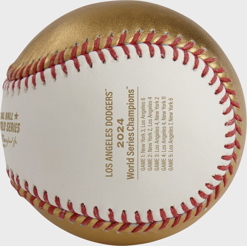 All 5 game scores stamped on the side of a 2024 World Series Champions baseball