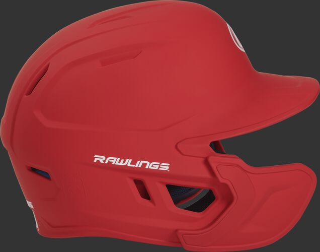Right side of a MACHEXTL Rawlings MACH helmet with EXT extension piece for left hand batters