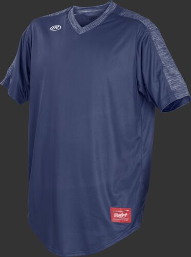 Front of Rawlings Navy Youth Short Sleeve Launch Jersey - SKU #YLNCHJ-DG-89
