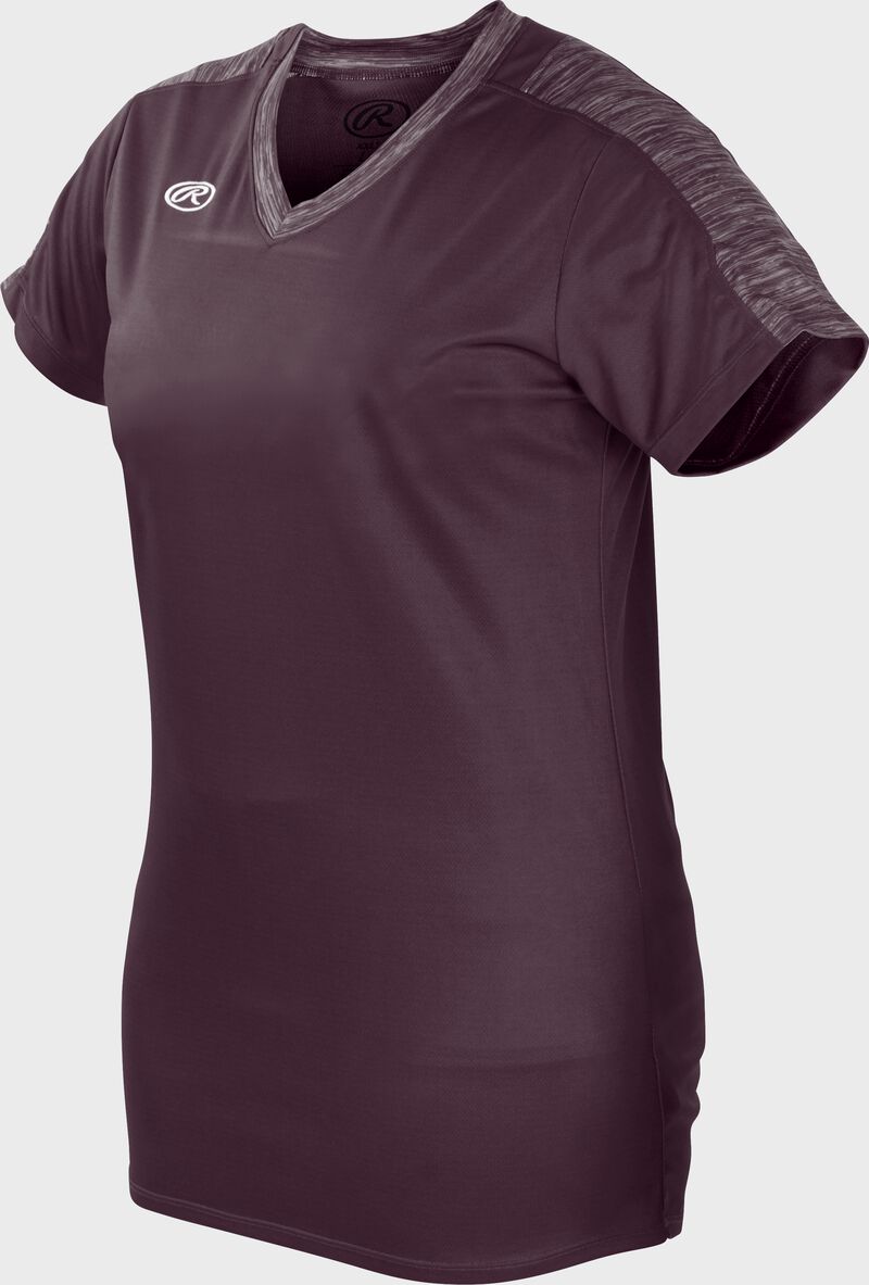 Front of Rawlings Women's Maroon Adult Short Sleeve Launch Jersey  - SKU #WLNCHJ-MA loading=