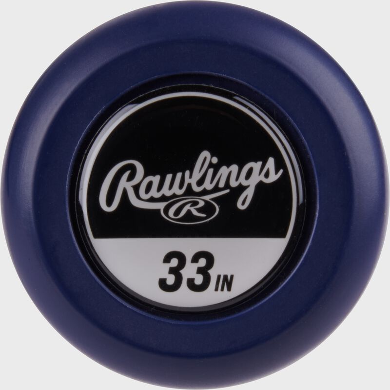 Navy knob with a black/white sticker of a 33" Mantra -9 fastpitch bat