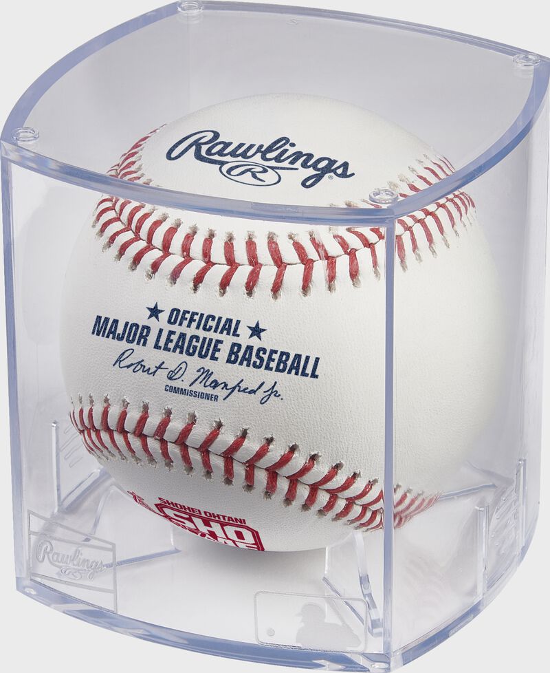 A Rawlings Shohei Ohtani 2021 AL MVP baseball in a clear display cube - SKU: RSGEA-ROMLBSOMVP-R