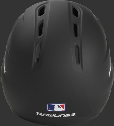 Back of a black Rawlings Velo batting helmet with the MLB logo - SKU: R6E07L
