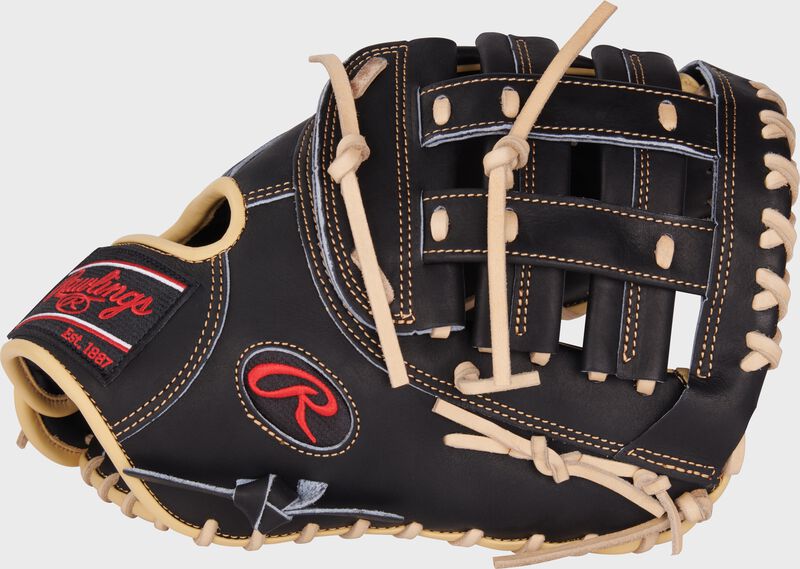 Thumb of a black 12.5" Heart of the Hide first base mitt with a black Modified Pro H web
