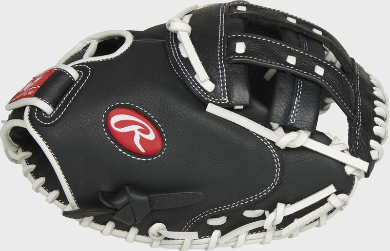Thumb of a black RSOCM325BW Shut Out 32.5-inch fastpitch catcher's mitt with a black Modified H-web
