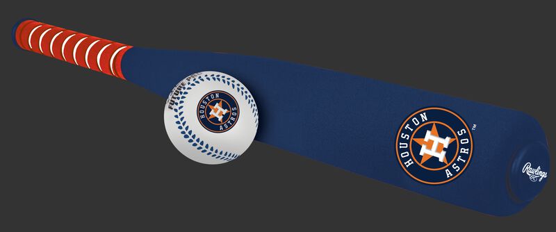 Side of Rawlings Houston Astros Foam Bat and Ball Set in Team Colors With Team Name and Logo On Front SKU #01860002111
