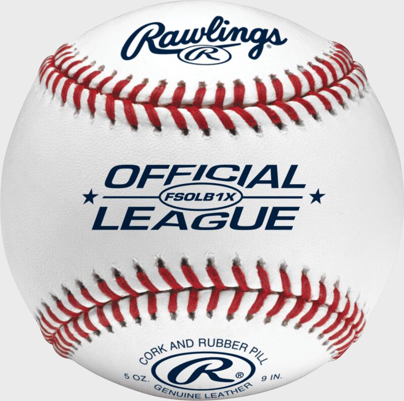 A Rawlings flat seam practice baseball with an Official League stamp - SKU: FSOLB1X
