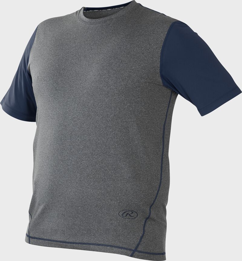 Front of Rawlings Gray/Navy Adult Hurler Performance Short Sleeve Shirt - SKU #HSS loading=