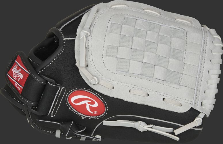Thumb of a black Sure Catch 11.5-Inch youth baseball glove with a gray basket web - SKU: MEISC115BGB