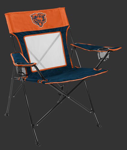 Front of Rawlings Burnt Orange and Navy Blue NFL Chicago Bears Game Changer Chair With Bear Logo On the Front SKU #00651062111