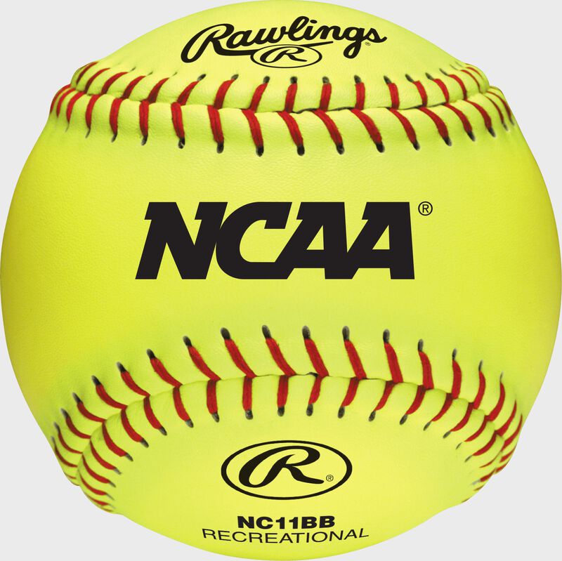 A yellow 11" NCAA Recreational fastpitch softball loading=