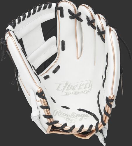 White palm of a Rawlings Liberty Advanced infield glove with black laces - SKU: RLA715-2WB