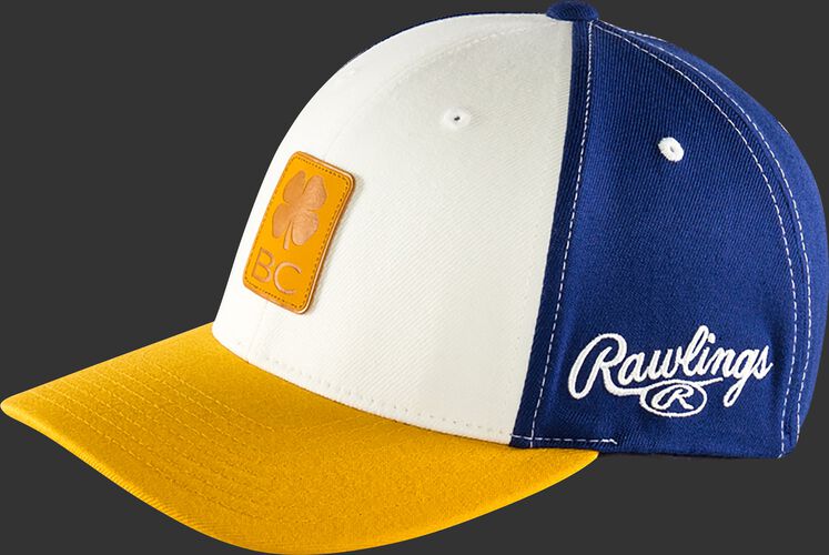 Side of Rawlings White, Yellow, and Blue Black Clover Heart of the Hide Fitted Hat SKU #BC0HOH0071