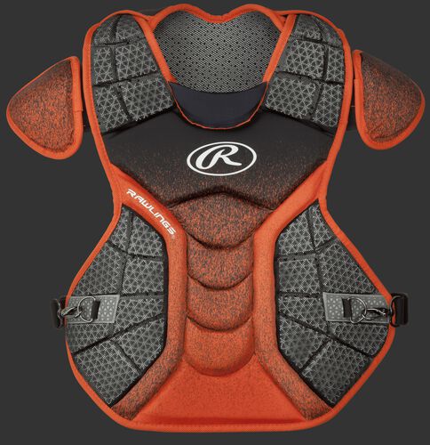 A black/orange CPVEL Velo series adult chest protector