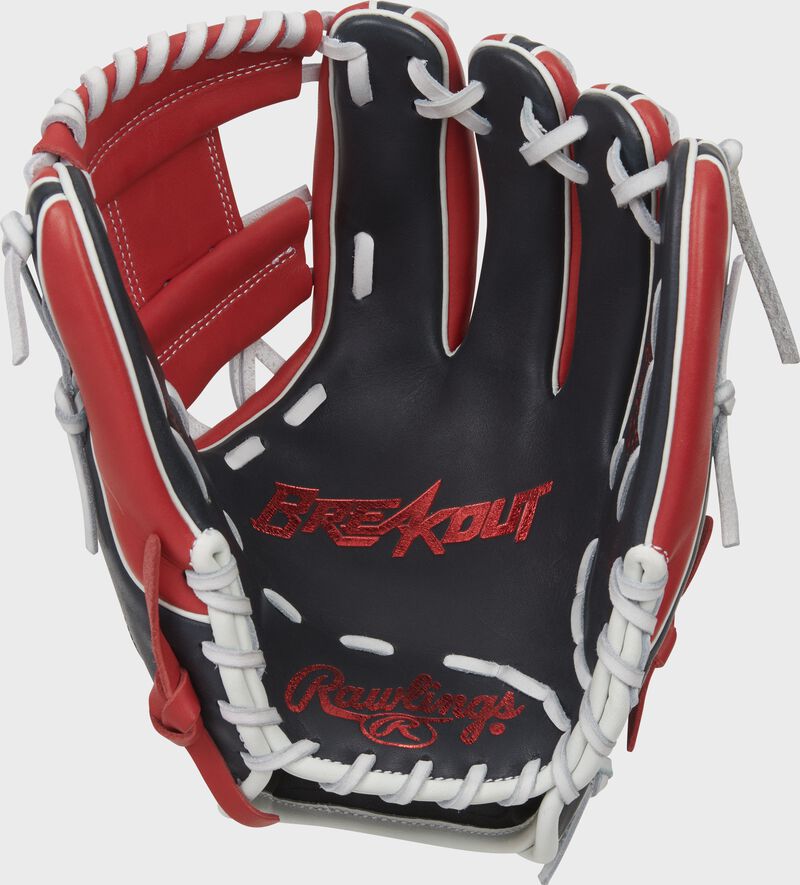 Shell palm view of black, red, and white 2022 Breakout 11.5-inch I-Web infield glove