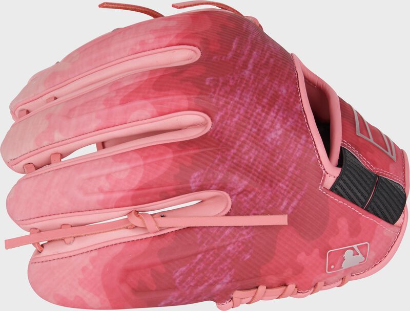 Pink sublimated back of a Rawlings 11.75" REV1X infield glove - SKU: REV205-32P