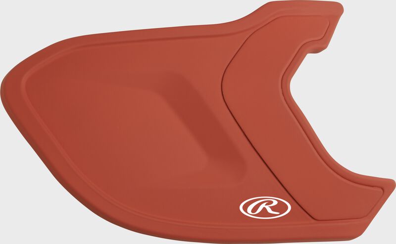 A matte burnt orange MEXTR Mach EXT batting helmet extension for right-handed batters