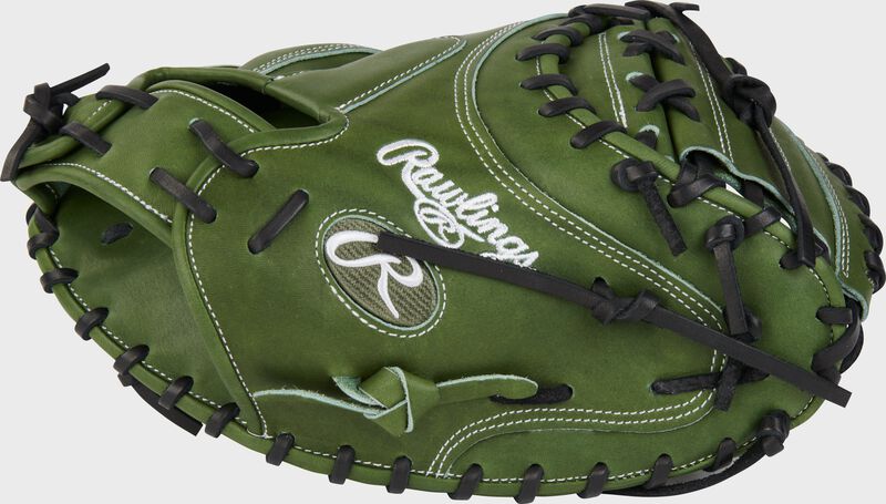Thumb of a military green 34" Heart of the Hide catcher's mitt with a 1-piece solid web - SKU: PROCM41MG