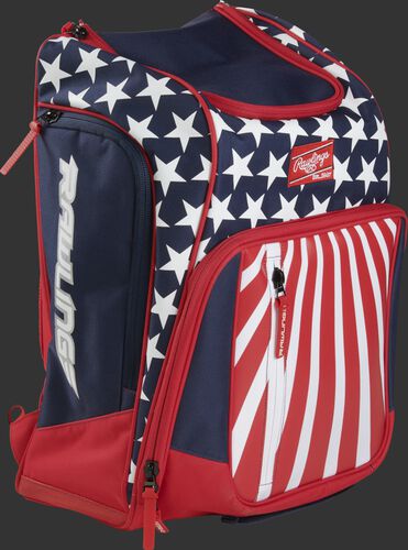 Right angle view of a USA Rawlings Legion backpack - SKU: LEGION-USA
